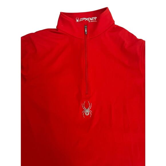 Spyder Mens Quarter Zip Short Jumper Medium Solid Red Pullover Long Sleeve - Picture 3 of 9